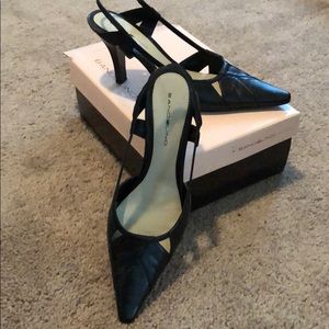 Black leather slingback pumps